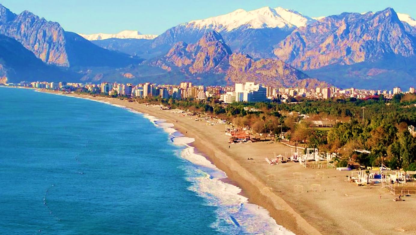 Lara Beach of Antalya Bay, in front of Taurus Mountains, Mediterranean Region / Western Turkey