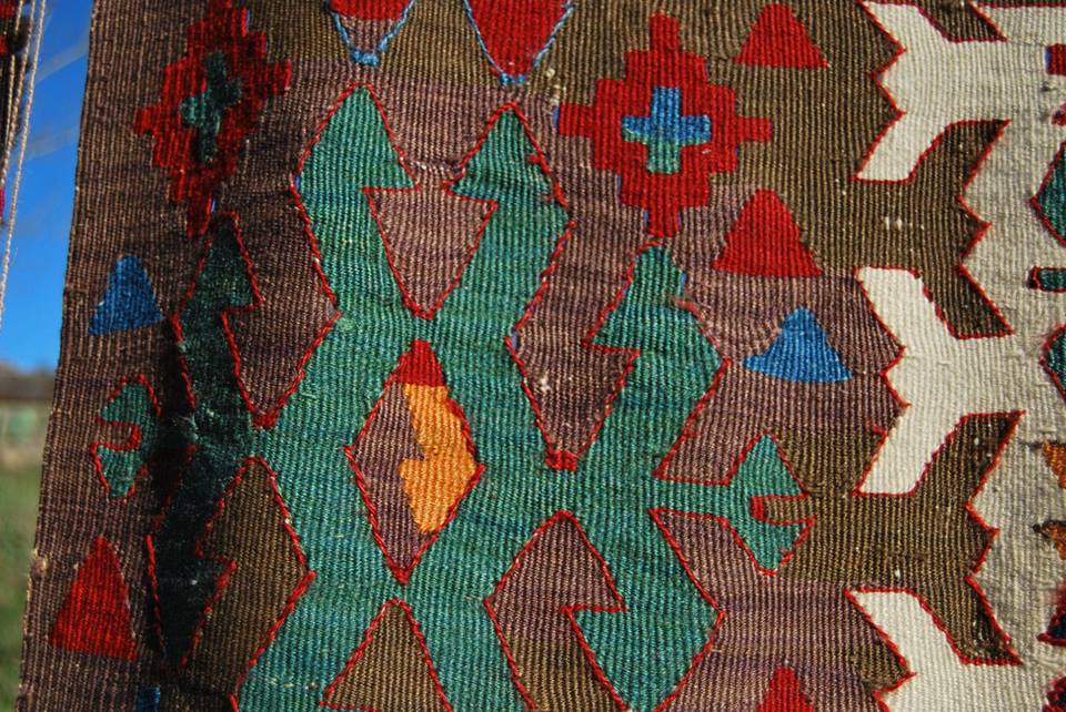 Brown color obtained from plants on a 19th century Konya kilim, Central Turkey