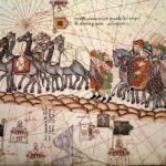Medieval picture depicting the journey of MArco Polo Crossing the Silk Road 14th century