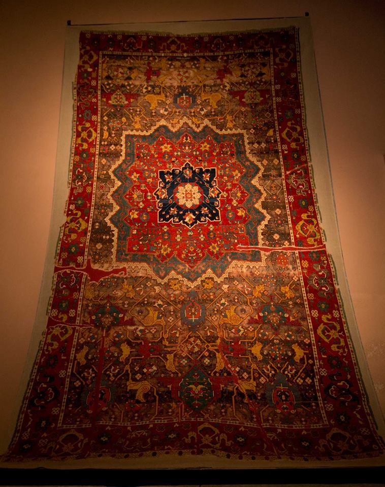 15th century Eastern Anatolian workshop carpet with very fine structure and floral and cloudband patterns with Persian Effect. Vakiflar Museum